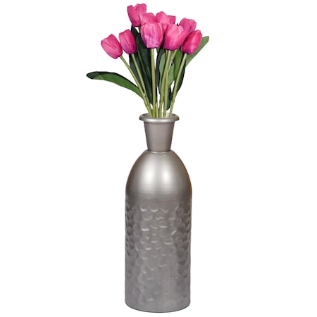 Uniquewise Modern Decorative Iron Hammered Tabletop Centerpiece Flower Vase, Gunmetal Grey 13.5 Inch QI004129.S